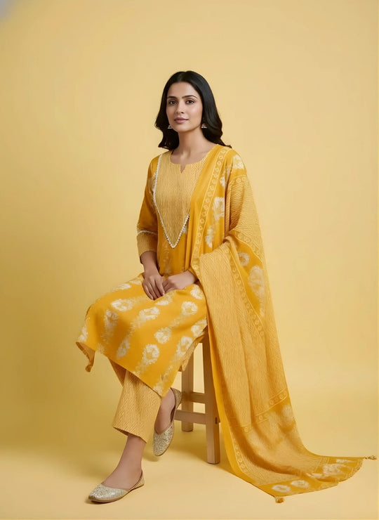 Yellow Kali Print Work Salwar Set