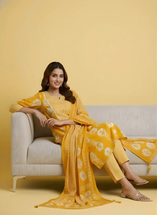 Yellow Kali Print Work Salwar Set