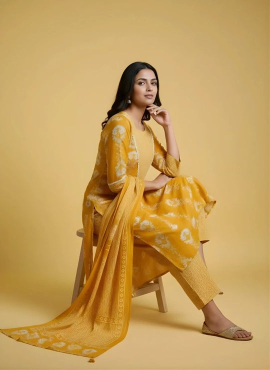 Yellow Kali Print Work Salwar Set