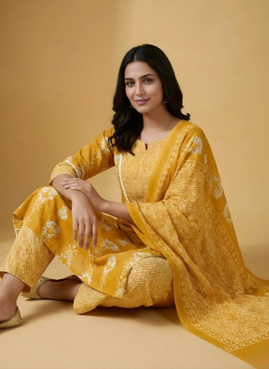 Yellow Kali Print Work Salwar Set