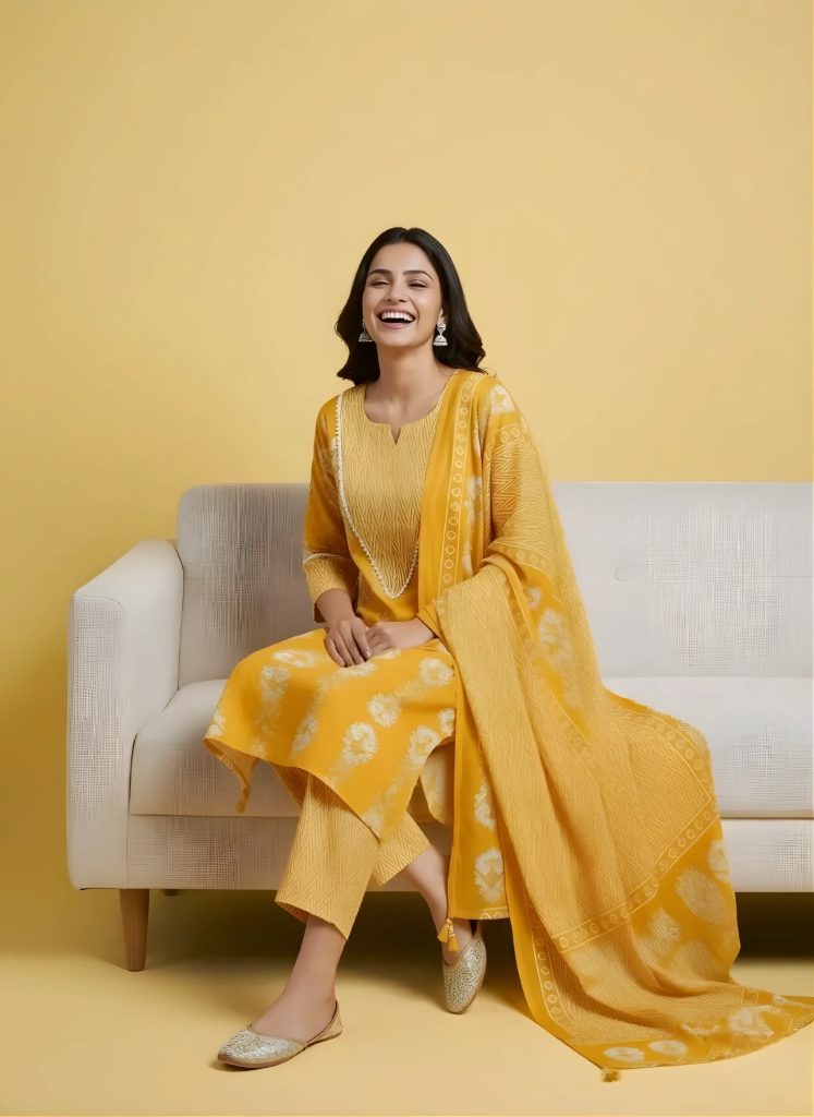 Yellow Kali Print Work Salwar Set