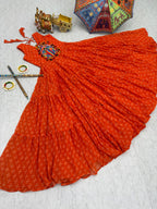 Orange Georgette Gown with Multicolour Mirror & Embroidery Work
