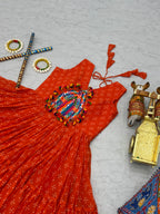 Orange Georgette Gown with Multicolour Mirror & Embroidery Work