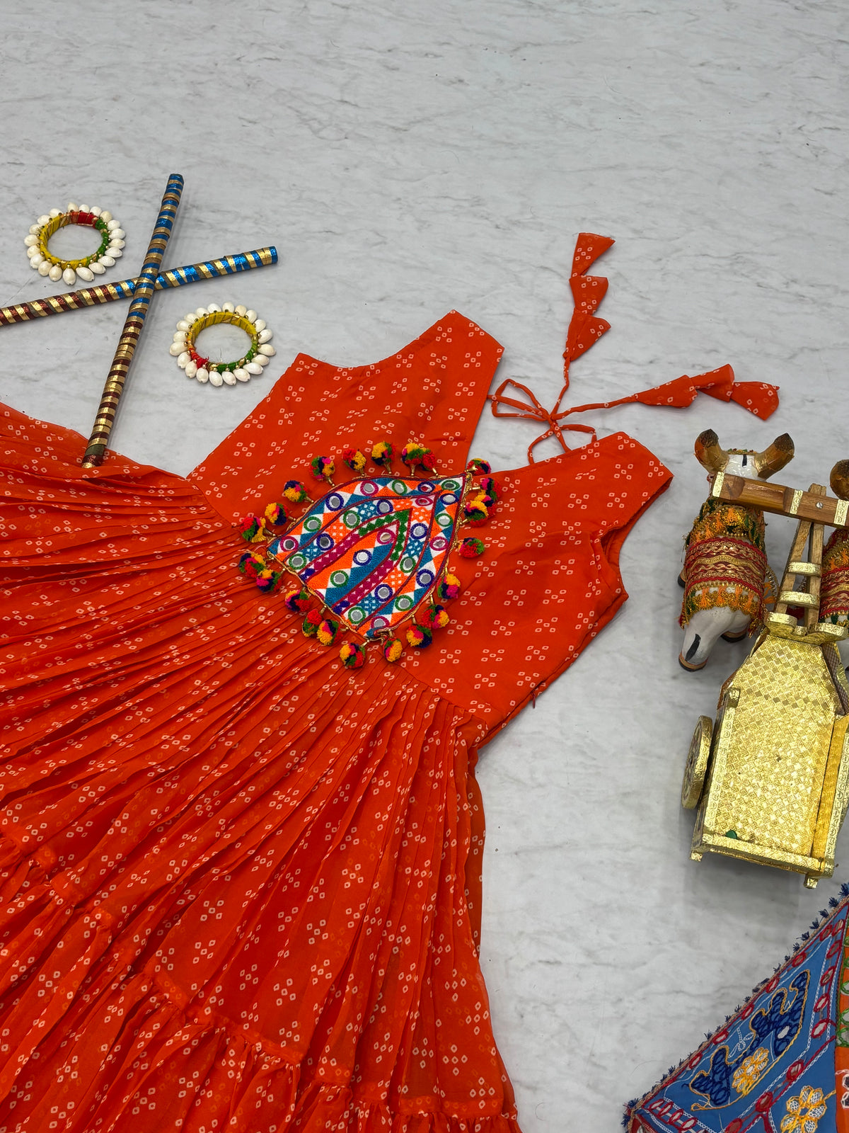 Orange Georgette Gown with Multicolour Mirror & Embroidery Work