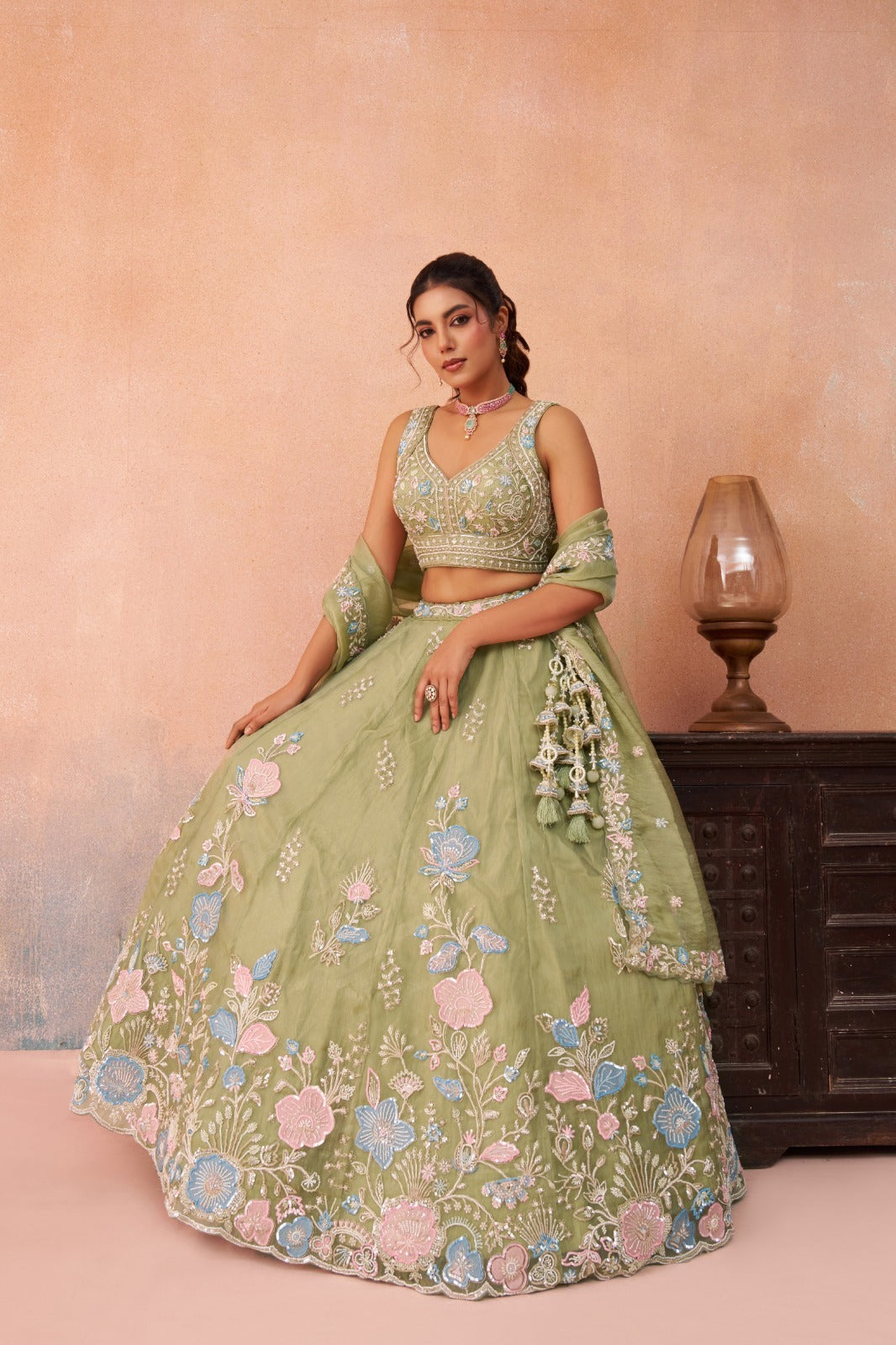 Floral Sequins with Beads Floral Embroidery Lehenga