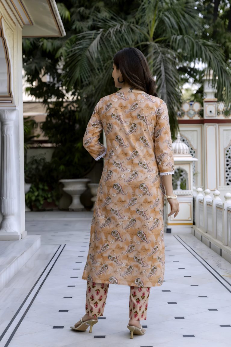 Peach Floral Print Work Salwar Set