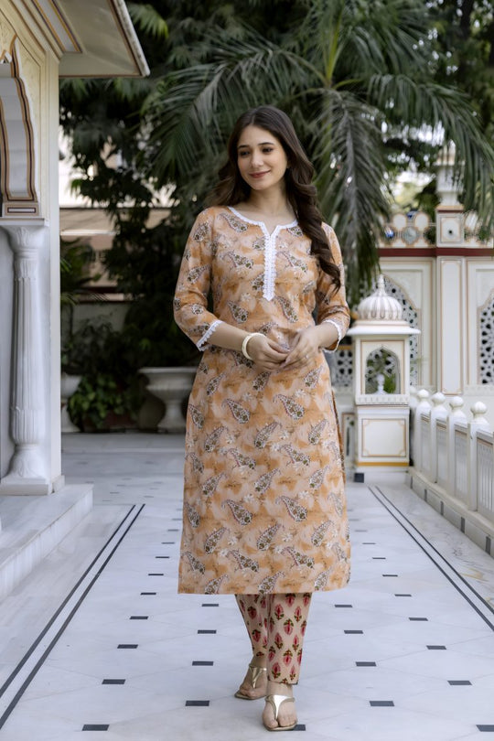 Peach Floral Print Work Salwar Set