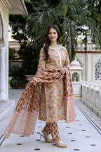 Peach Floral Print Work Salwar Set