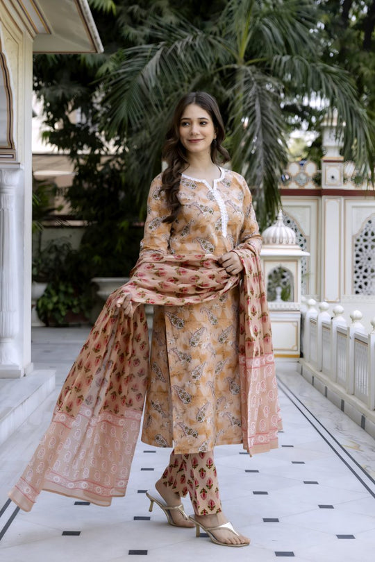 Peach Floral Print Work Salwar Set