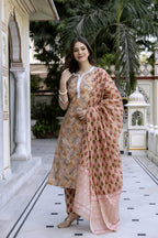 Peach Floral Print Work Salwar Set