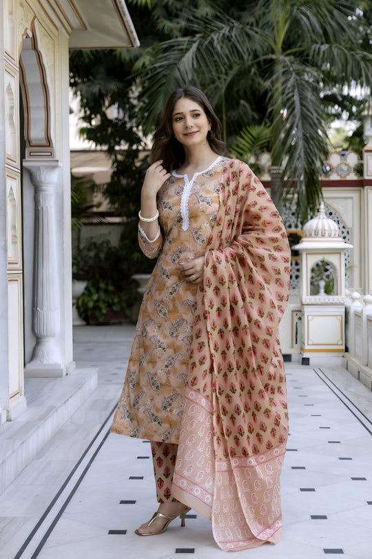 Peach Floral Print Work Salwar Set