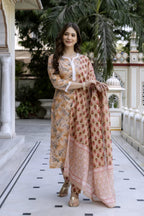 Peach Floral Print Work Salwar Set