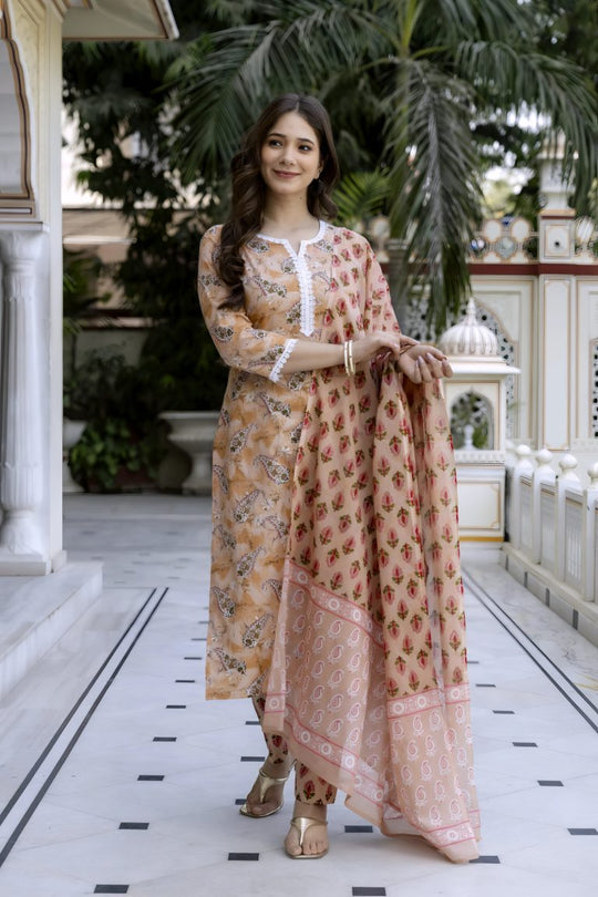 Peach Floral Print Work Salwar Set