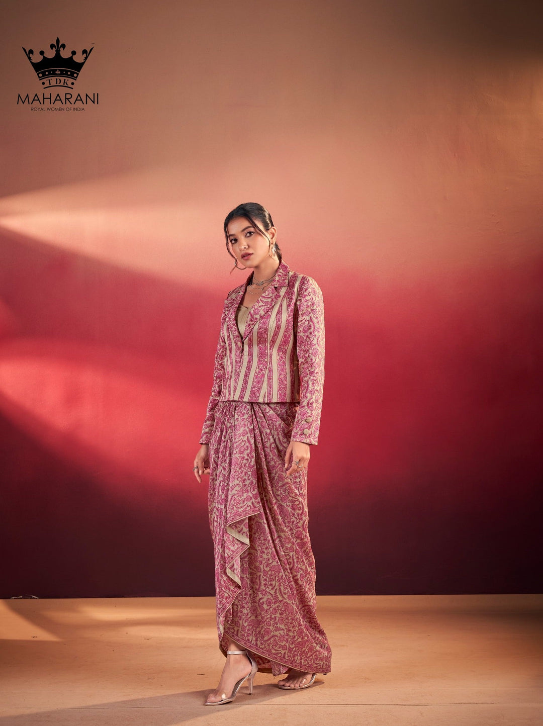 Pink All Over Print Work Silk Co-Ord Set
