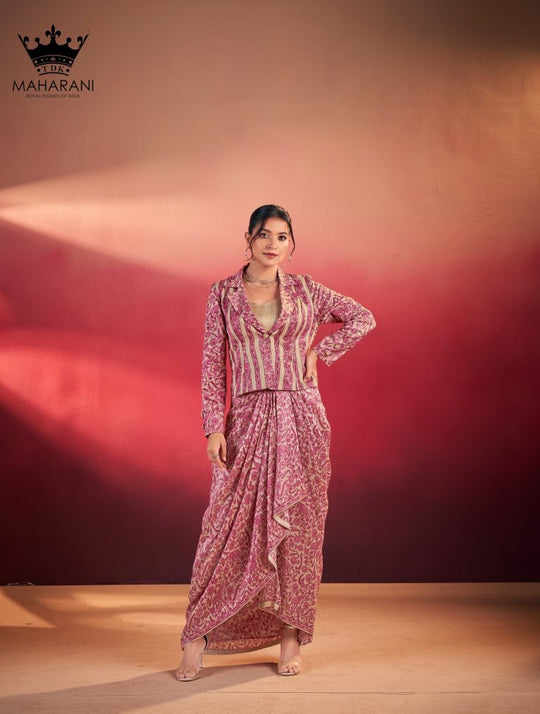 Pink All Over Print Work Silk Co-Ord Set