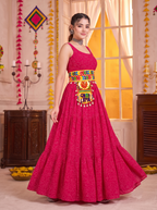Pink Georgette Bandhani Gown with Gamathi Work & Traditional Embellishments