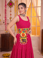 Pink Georgette Bandhani Gown with Gamathi Work & Traditional Embellishments