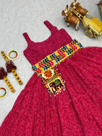 Pink Georgette Bandhani Gown with Gamathi Work & Traditional Embellishments
