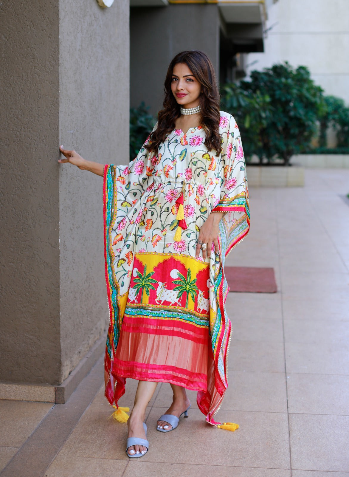 White Printed Women’s Silk Kaftan