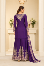 Purple Heavy Multi Embroidery Palazzo Set