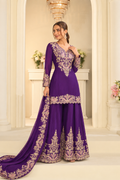 Purple Heavy Multi Embroidery Palazzo Set