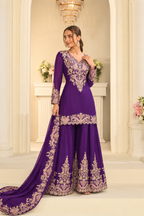 Purple Heavy Multi Embroidery Palazzo Set
