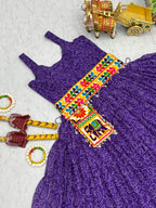 Purple Georgette Bandhani Gown with Gamathi Work & Traditional Embellishments