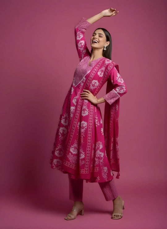 Rani Pink Kali Work Anarkali Salwar Set