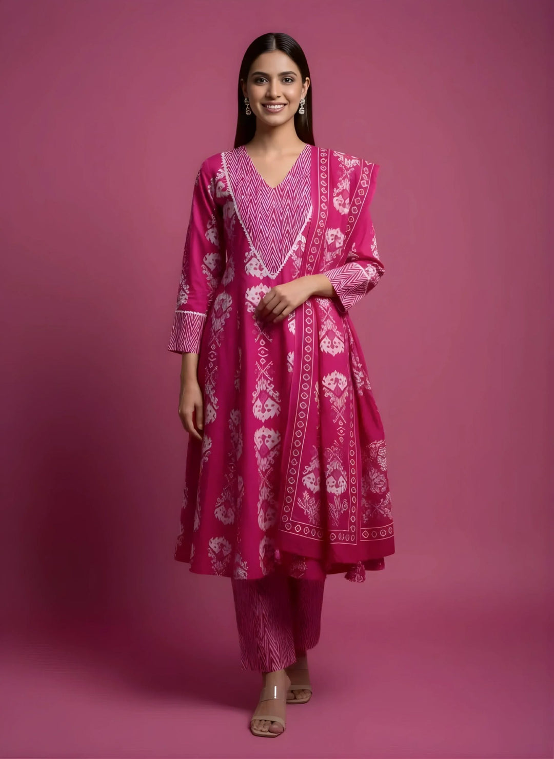 Rani Pink Kali Work Anarkali Salwar Set