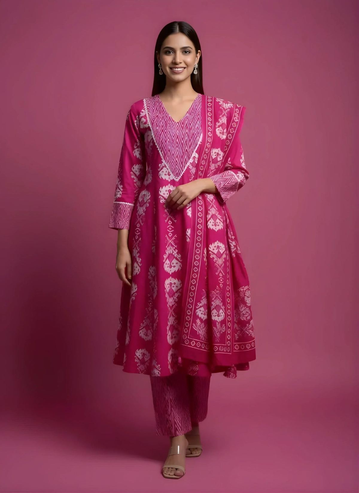 Rani Pink Kali Work Anarkali Salwar Set