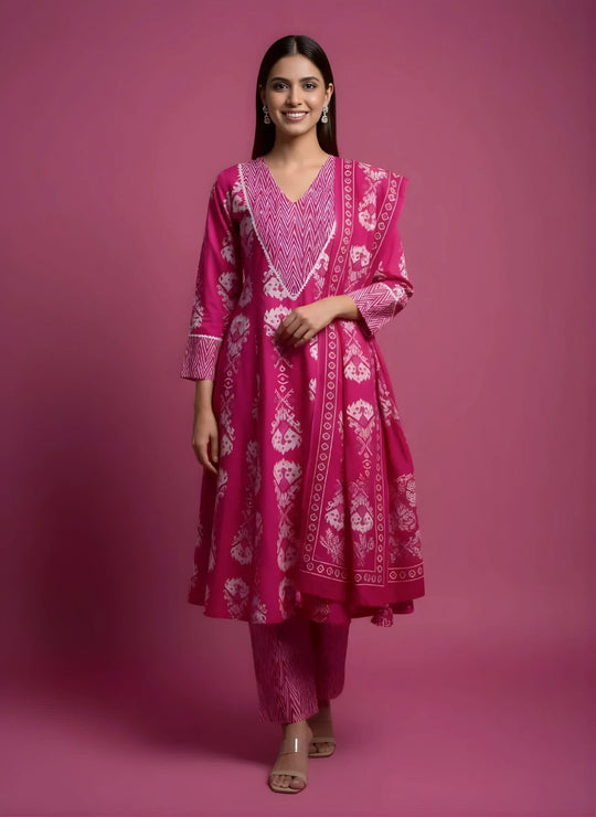 Rani Pink Kali Work Anarkali Salwar Set
