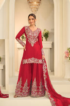 Red Heavy Multi Embroidery Palazzo Set
