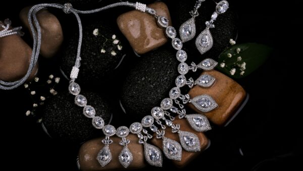 Silver Real American Diamond Designer Jewellery Choker Set
