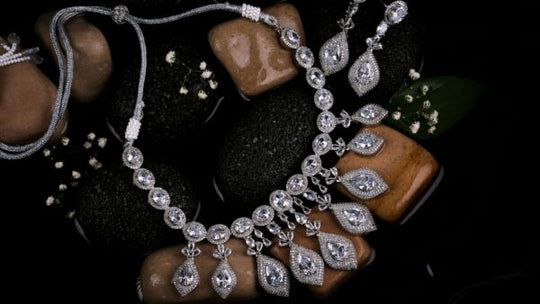 Silver Real American Diamond Designer Jewellery Choker Set