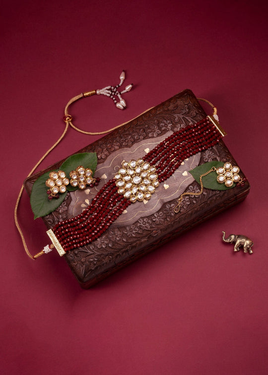 Maroon Kundan Jewellery Choker Set