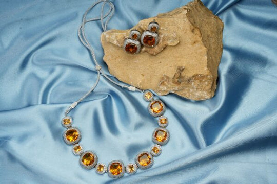 Dark Yellow Real American Diamond Choker Set