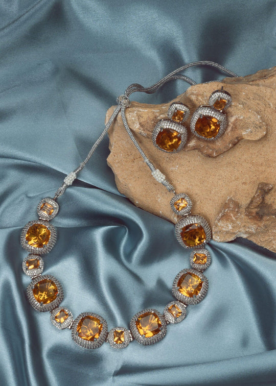 Dark Yellow Real American Diamond Choker Set