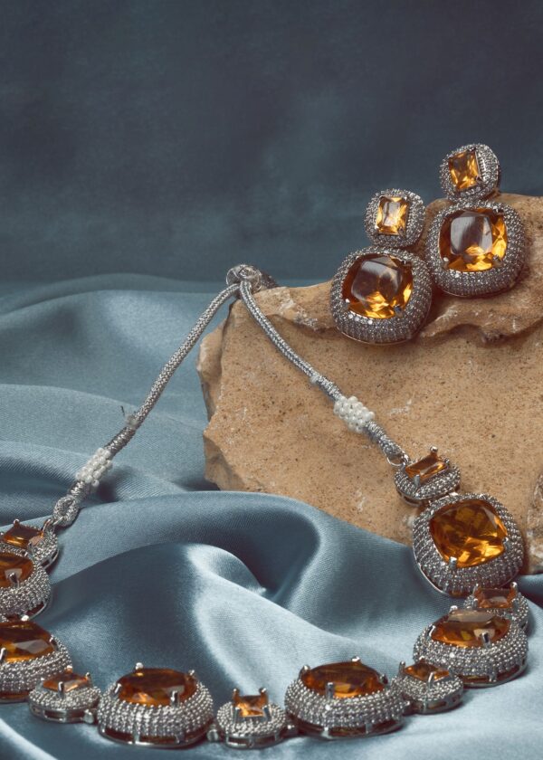 Dark Yellow Real American Diamond Choker Set