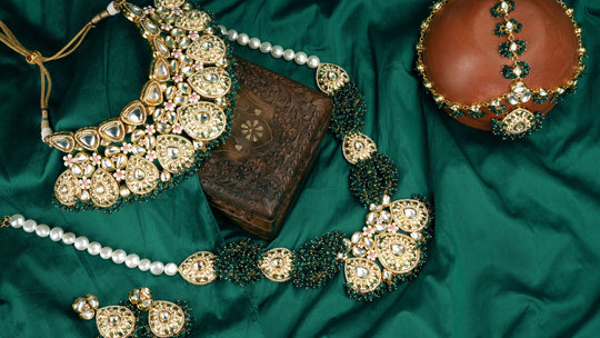 Dark Green Floral Bridal Jewellery Set