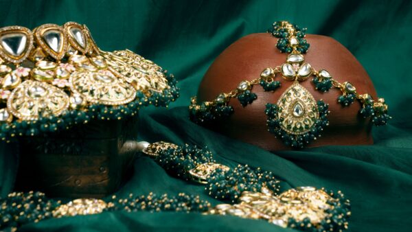 Dark Green Floral Bridal Jewellery Set