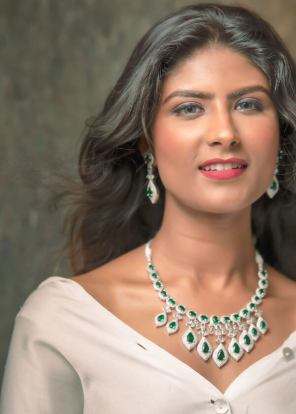 Green Real American Diamond Designer Jewellery Set