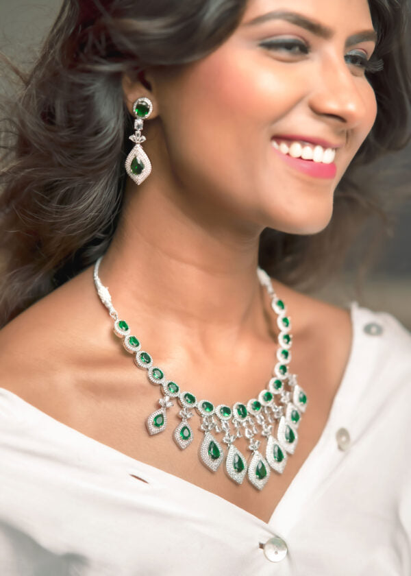 Green Real American Diamond Designer Jewellery Set