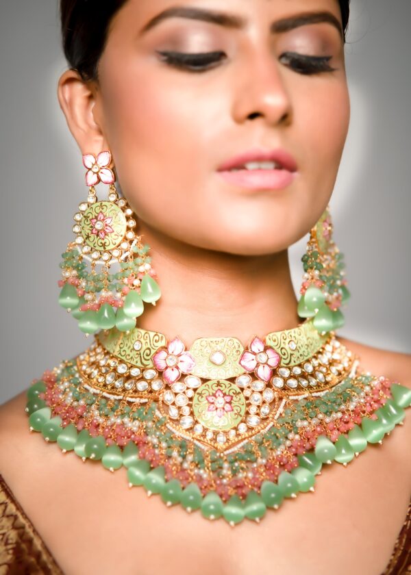 Light Green Floral Bridal Heavy Jewellery Set