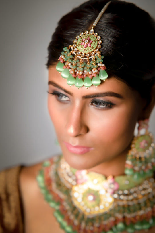 Light Green Floral Bridal Heavy Jewellery Set
