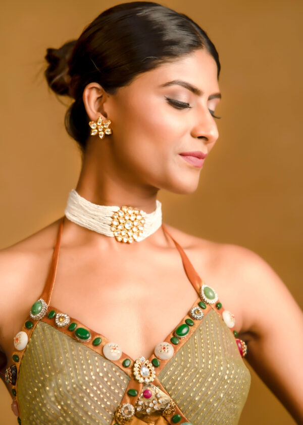 White Small Beads Choker Jewellery Set