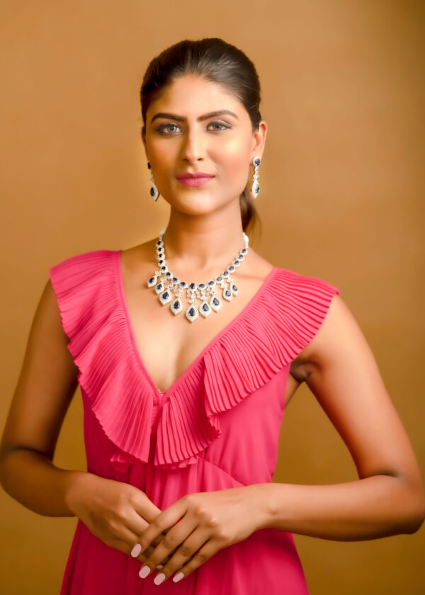 Royal Blue Real American Diamond Choker Jewellery Set