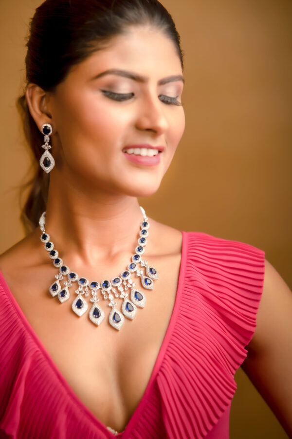 Royal Blue Real American Diamond Choker Jewellery Set