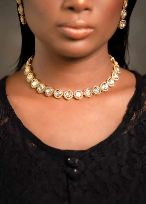 Gold With Stones Choker Jewellery Set