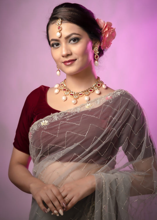 Multicoloured Stonework With Pearls Jewellery Set