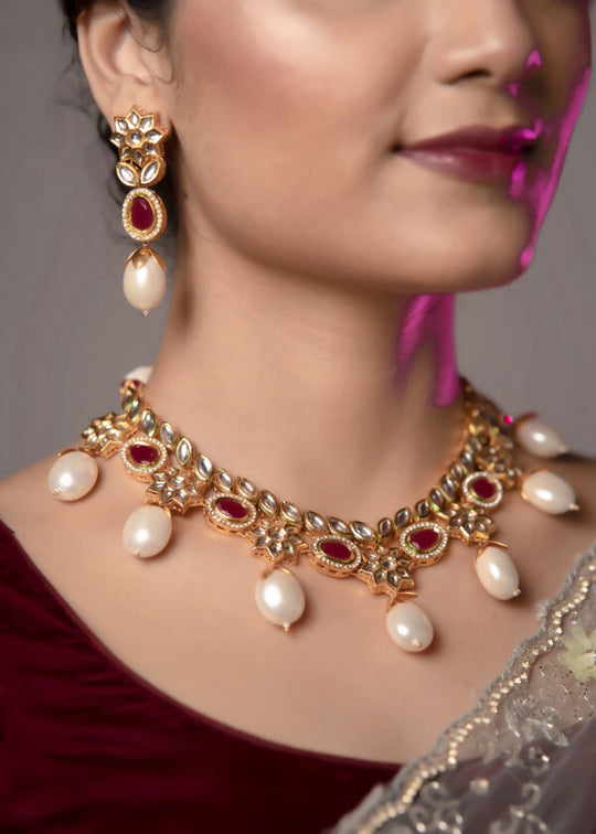 Multicoloured Stonework With Pearls Jewellery Set